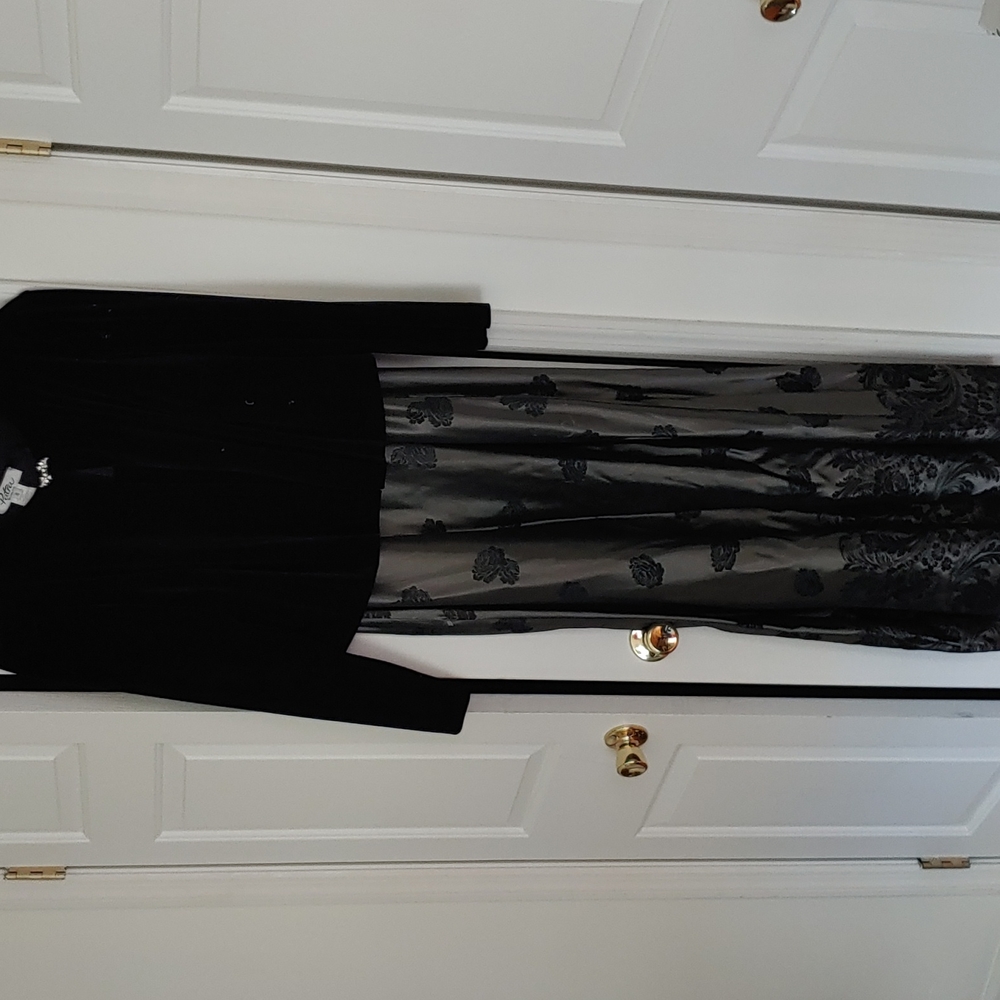 Size 18 black and gray gown with velvet short jacket made by Petra